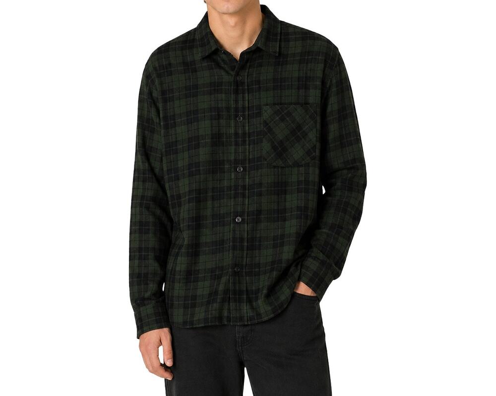 RSQ Green Plaid Flannel Shirt Button Up Long Sleeve Relaxed Fit Large